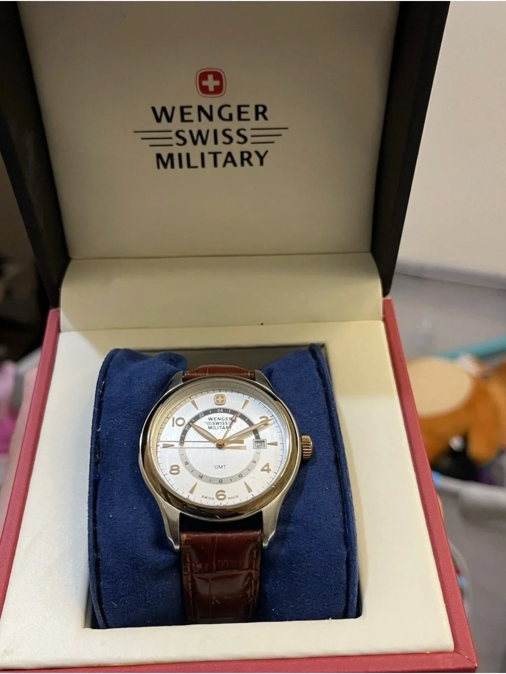 Wegner Swiss Military GMT Watch Men 42mm Silver Dial Two Tone Date 79306C Swiss